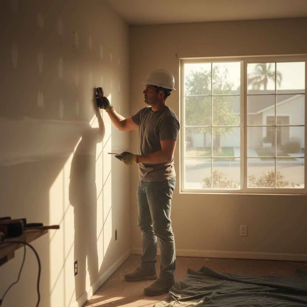 Contractor inspecting walls before demolition