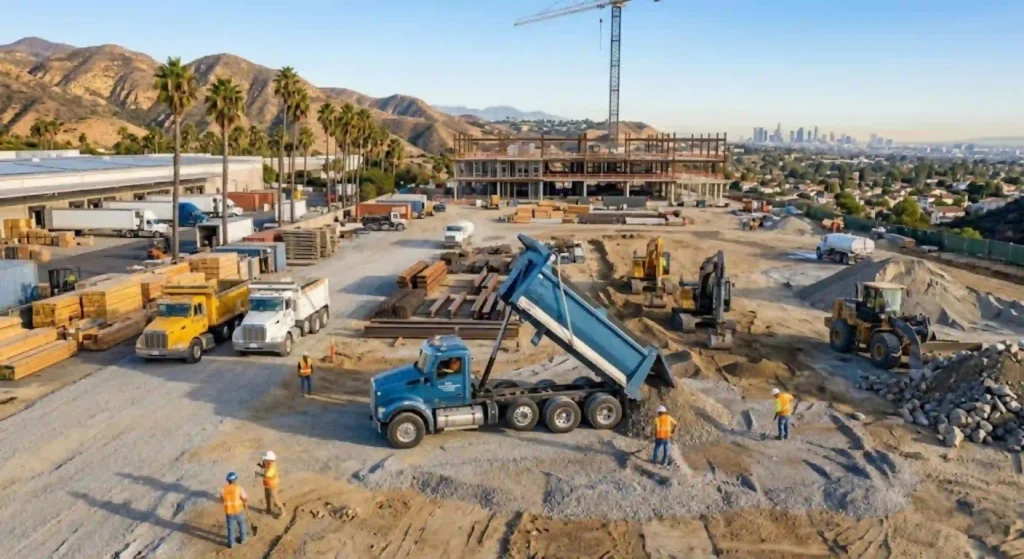 dump truck delivering construction materials