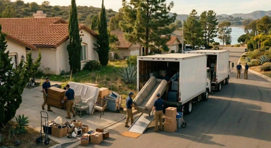 hauling team loading junk into a truck