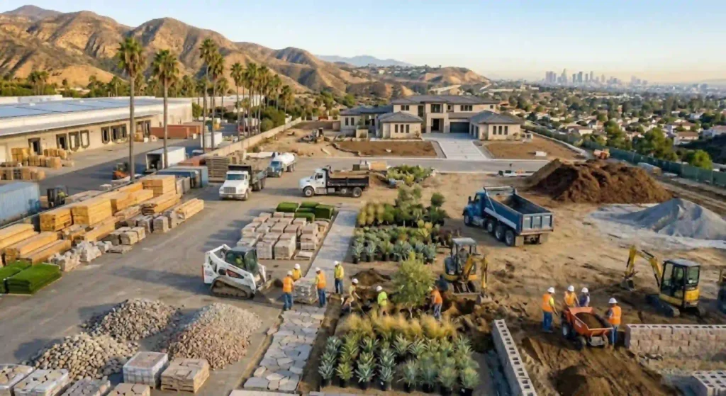 landscaping project with delivered materials