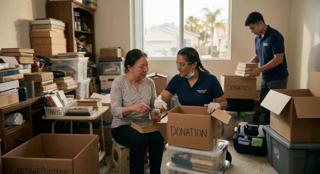 Household belongings sorted for donation during a Menifee property cleanout